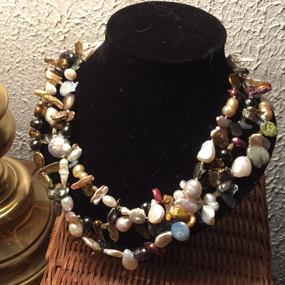 Huge freshwater pearl gemstone crystal necklace